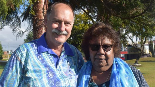 Reverend Dave Thomas and Aunty Lillian Burke at the NAIDOC Week 2020 flag raising in Gympie.