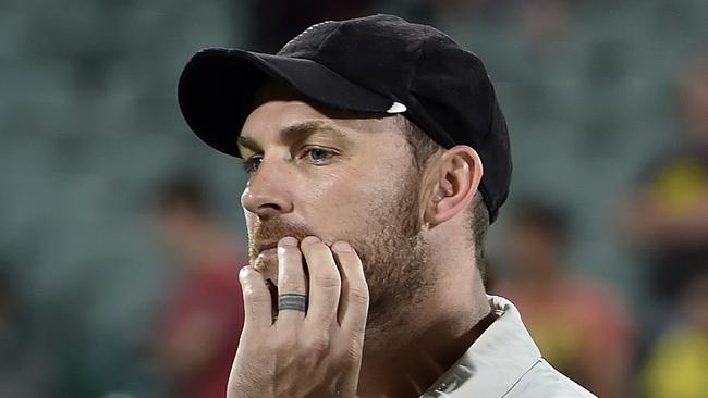 New Zealand's captain Brendon McCullum looks on at the end of the first day-night cricket Test match at the Adelaide Oval on November 29, 2015. AFP PHOTO / SAEED KHAN IMAGE RESTRICTED TO EDITORIAL USE - NO COMMERCIAL USE