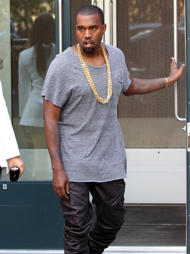 Kanye West sport’s his signature monochrome look. Picture: Splash