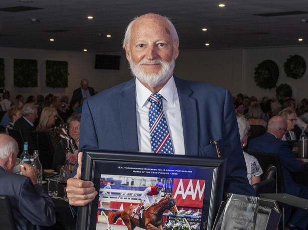 Harry Perks after Warning, whom he bred, won the SA Thoroughbred Breeders Horse Of The Year Award in 2021. Picture: Mill Park Stud