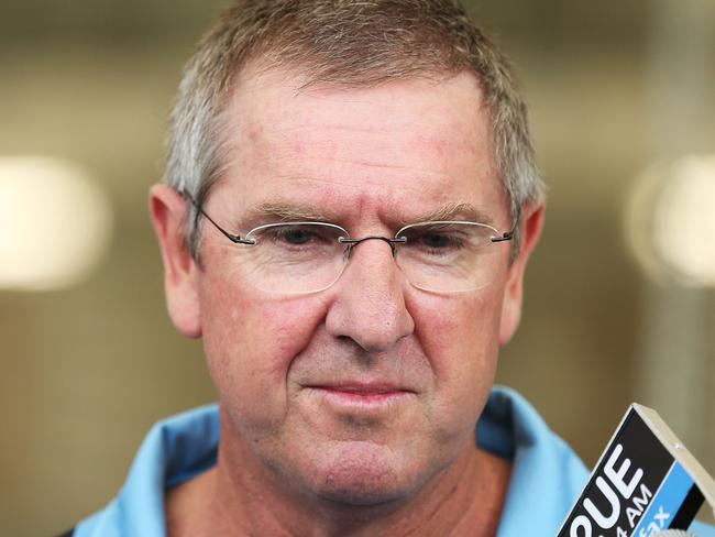 Coach Trevor Bayliss talks during the NSW Sheffield Shield teams first training session in front of the cameras since the tragic death of Phillip Hughes. pic. Phil Hillyard