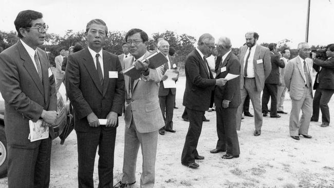 Japanese delegates at the site of the ‘Multi-Function Polis’ at Gillman in 1991.