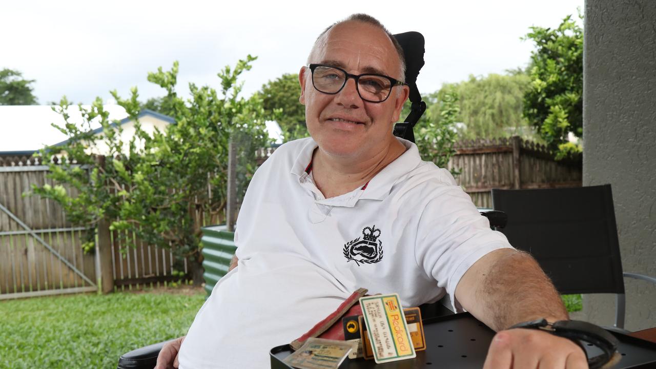 Councillor and former MP Rob Pyne with his wallet and cards that were rediscovered after30 years at Yorkeys Knob boat ramp this week. Picture: Stewart McLean