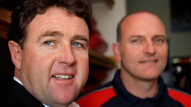 Melbourne football operations manager Chris Connolly with coach Dean Bailey.