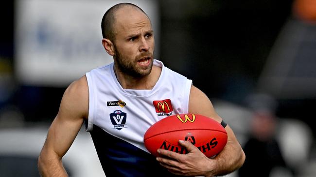 Melton SouthÃs John Kovarik during the Ballarat league Melton South v Darley football match in Melton, Saturday, June 22, 2024. Picture: Andy Brownbill