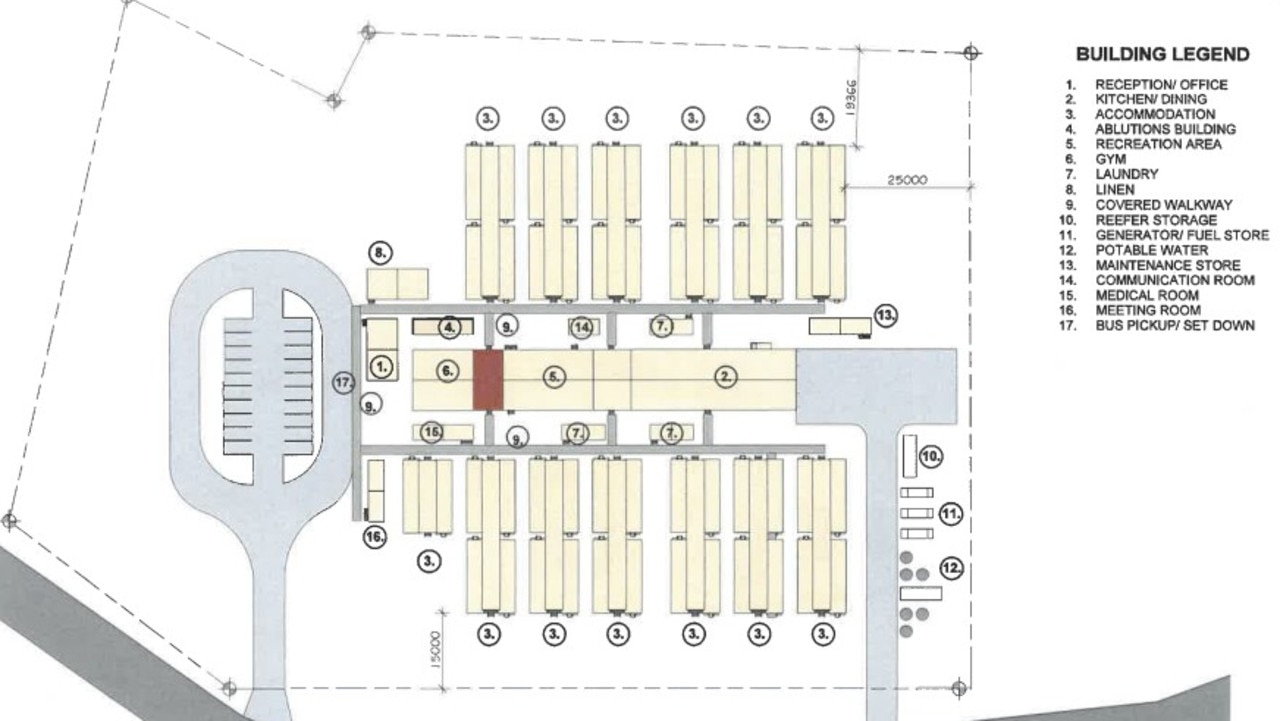 Site plan of the proposed 200-person worker's camp for Gracemere Industrial Park.