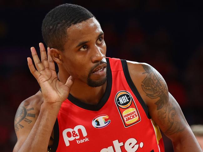 PERTH, AUSTRALIA - JANUARY 19: Bryce Cotton of the Wildcats plays to the crowd  during the round 16 NBL match between Perth Wildcats and Brisbane Bullets at RAC Arena, on January 19, 2024, in Perth, Australia. (Photo by James Worsfold/Getty Images)