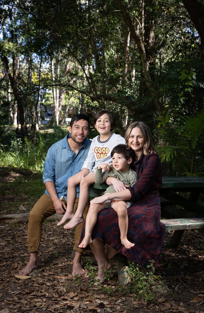 Kate Banville with husband Joe 37, sons Ezra, 6 and Roman, 3. Picture: David Kelly