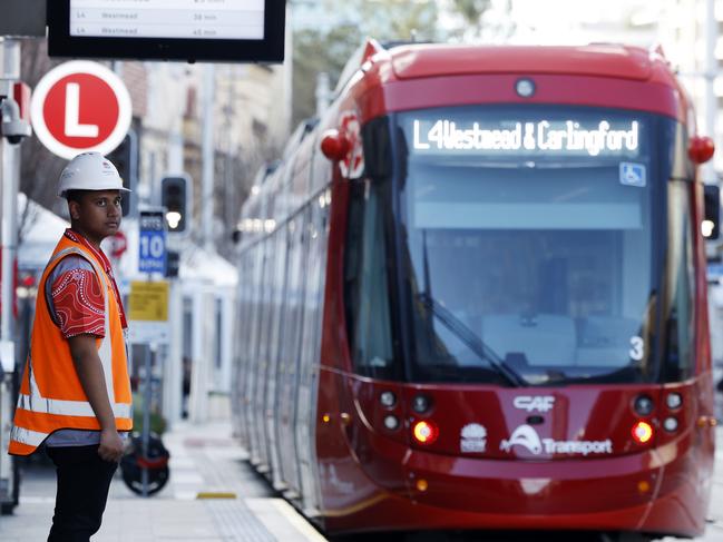 DAILY TELEGRAPH AUGUST 22, 2024. 2024. The Light rail being tested on Church Street in Parramatta but itÃ¢â¬â¢s opening has been delayed. Picture: Jonathan Ng