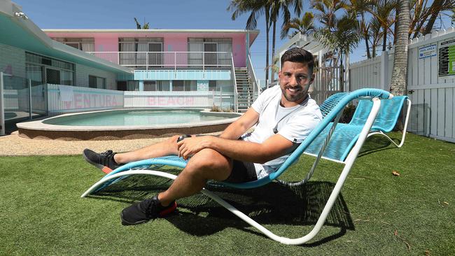 Swiss tourist Damian Unger on the Gold Coast. ‘You can go somewhere and it’s just you by yourself at the beach; we don’t have that in ­Europe’. Picture: Lyndon Mechielsen