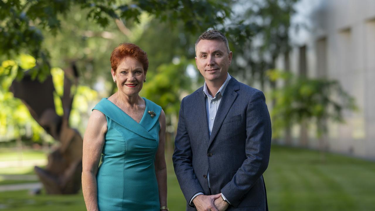 Senator Pauline Hanson and James Ashby at Parliament House. Picture: NCA NewsWire / Martin Ollman