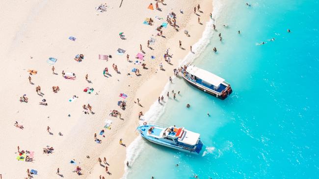 Aerial view of famous Navagio shipwreck beach in. Zakynthos in Greece. Picture: Getty Images