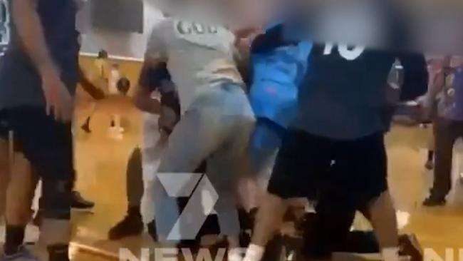 Video stills of a brawl at a basketball game in Port Augusta where three people were injured. Picture: 7NEWS Adelaide