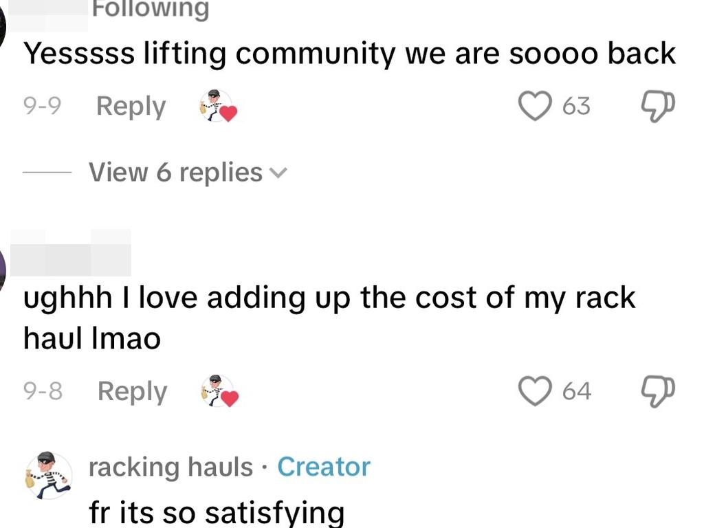 Comments posted to the racking.hauls account on TikTok. Picture: Supplied