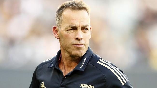 Alastair Clarkson, Senior Coach of the Hawks looks on during the 2021 AFL Round 10 match between the Carlton Blues and the Hawthorn. Picture: Getty