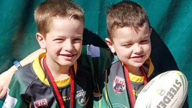 Felix Briscot and Lucas Heyes from the Hills Hawks Junior Rugby League Club. Picture: Supplied