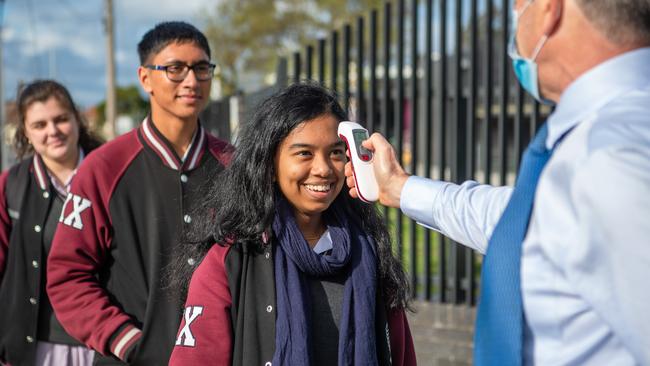 VCE students at Lyndale High School return to the campus for on-site learning. Picture: Jason Edwards