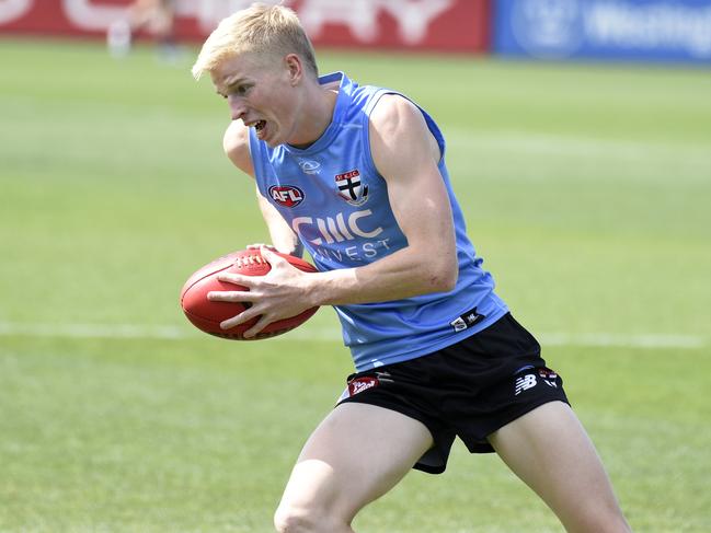 Tobie Travaglia at St Kilda training. Picture: Andrew Henshaw