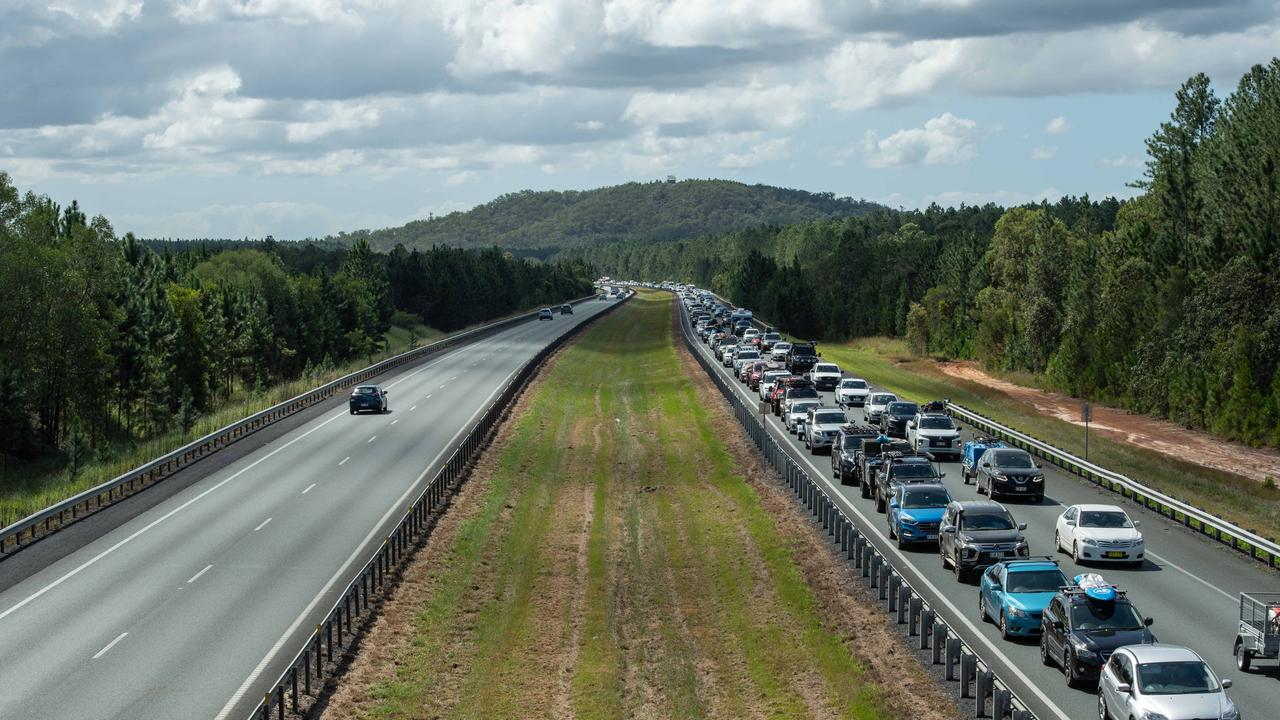 Easter holiday traffic heading south towards Brisbane on the Bruce Highway at Beerburrum. Picture: Brad Fleet