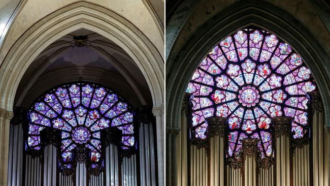 About 250 companies were involved in the restoration, which included the Western Rose window. Picture: AFP