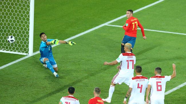 Iago Aspas of Spain back heels in. (Photo by Alex Livesey/Getty Images)