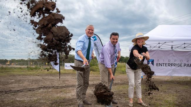 Deputy Prime Minister Michael McCormack, Member for Cowper Pat Conaghan and Mayor Denise Knight at the enterprise park sod turning in January this year.