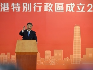 China's President Xi Jinping delivers a speech after arriving for the upcoming handover anniversary by train in Hong Kong, Thursday, June 30, 2022. Xi has arrived in Hong Kong ahead of the 25th anniversary of the British handover and after a two-year transformation bringing the city more tightly under Communist Party control. (Selim Chtayti/Pool Photo via AP)