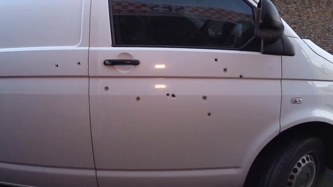 Mr Virgona’s van was riddled with bullet holes. Picture: Supplied/Victorian Supreme Court