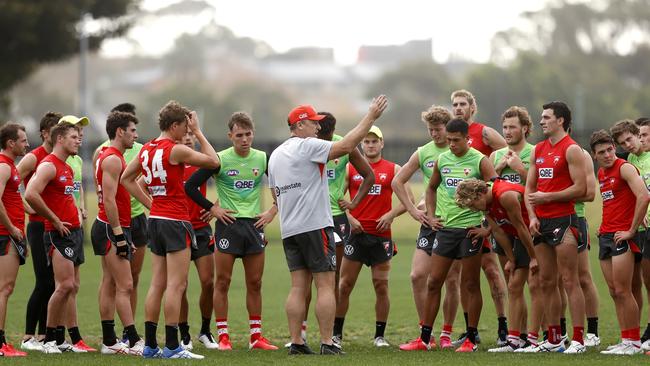 Sydney coach John Longmire, with his players on Thursday, has been cleared to travel with the team. Picture: Phil Hillyard