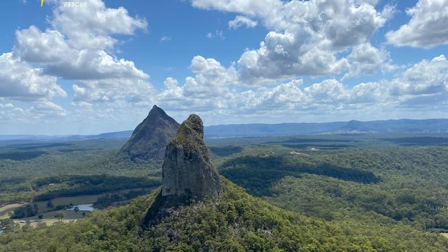 Mt Beerwah photo from the air, via RACQ Lifeflight rescue helicopter.