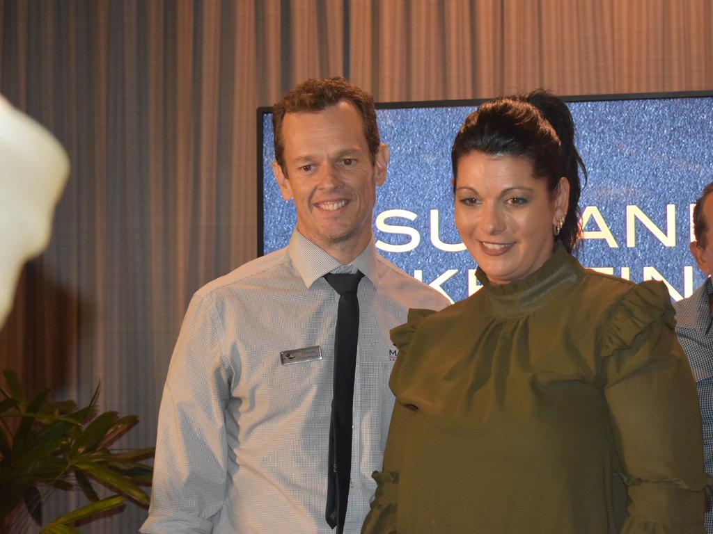 Magpies Sporting Club general manager Darren Smith (left) and Sue-Anne Keating, who was named female athlete of the year at Magpies awards night, October 29, 2021. Picture: Matthew Forrest