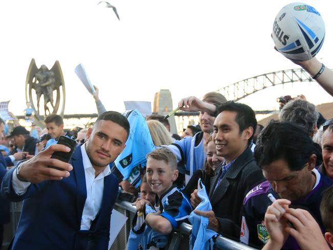 Valentine Holmes of the Sharks during an NRL Grand Final fan day at the Sydney Opera House, pic Mark Evans