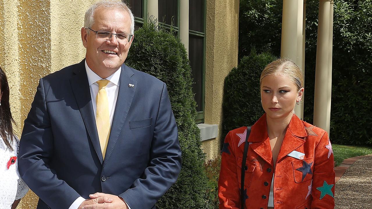 Prime Minister Scott Morrison with Grace Tame at the 2022 Australian of the Year Finalists Morning Tea. Picture: NCA NewsWire/Gary Ramage