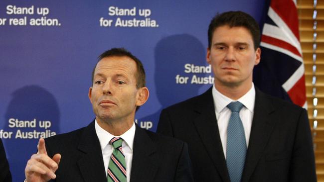 Cory Bernardi as shadow parliamentary secretary for population policy alongside the then Liberal leader Tony Abbott.