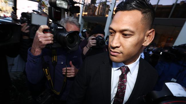 Israel Folau leaves his conciliation meeting with Rugby Australia at the Fair Work Commission in June. Picture: Getty Images