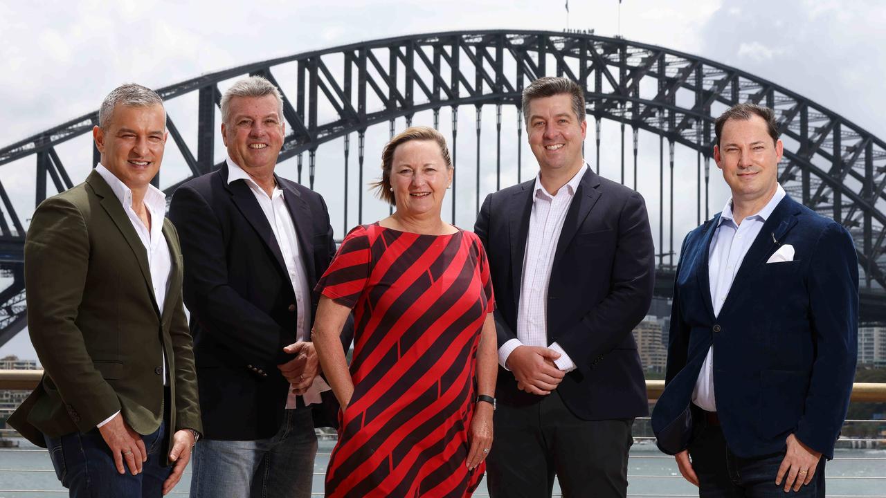 Paul Zahra (Australian Retailers Association), John Green (Australian Hotels Association), Shauna Jarrett (Liberal Councillor City of Sydney), Luke Achterstraat (Property Council) and Wes Lambert (Restaurant and Catering Industry) have thrown their support behind a plan to reinvigorate the city. Picture: David Swift