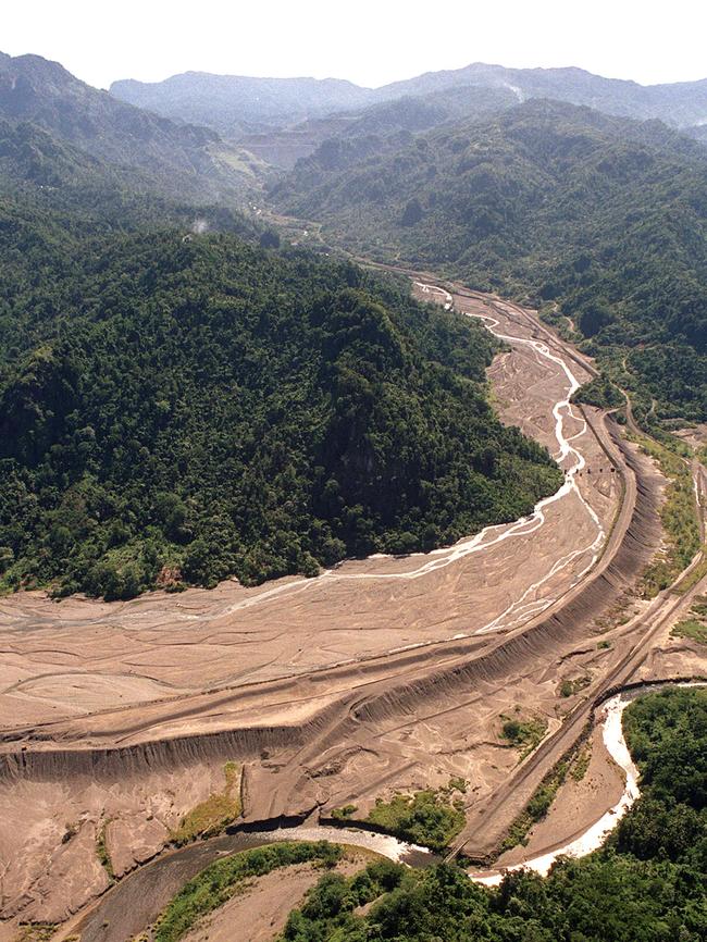 A picture taken in 2001 shows tailings from the copper mine on Bougainville, Papua New Guinea.