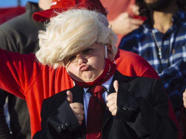 A child dressed as Donald Trump attends the rally in Hickory, North Carolina. Picture: Angus Mordant