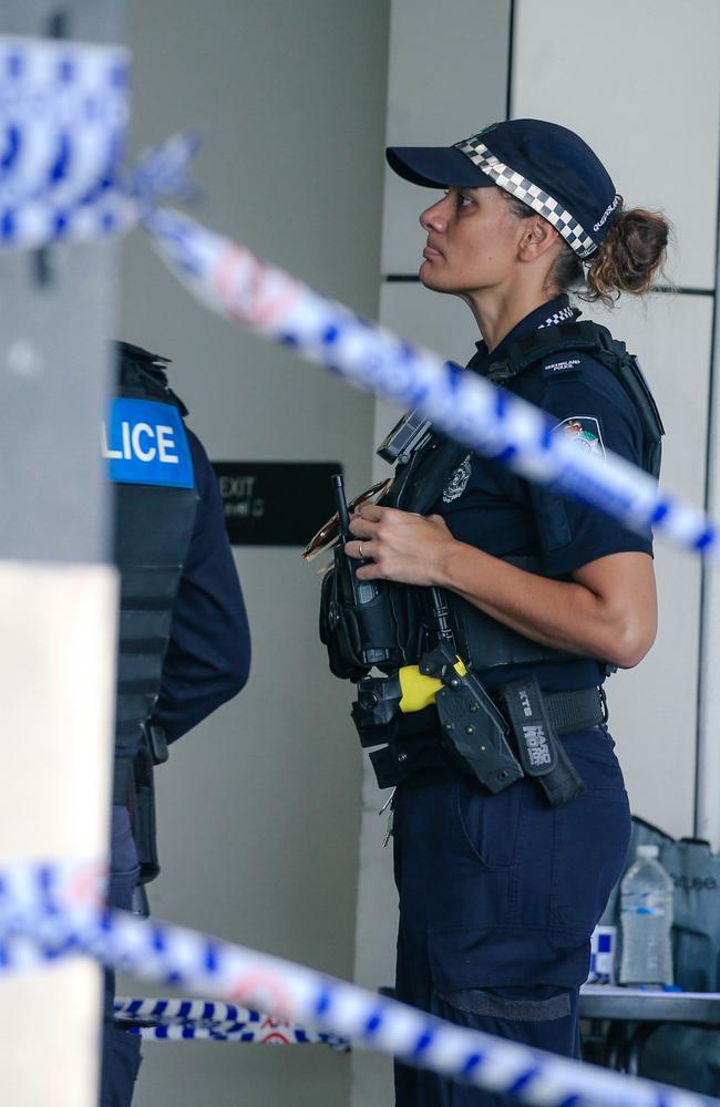 Police at the scene where Vyleen White, 70, of Redbank Plains, died. Picture: Glenn Campbell