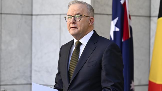 Anthony Albanese holds a press conference at Parliament House in Canberra. Picture: NewsWire/Martin Ollman