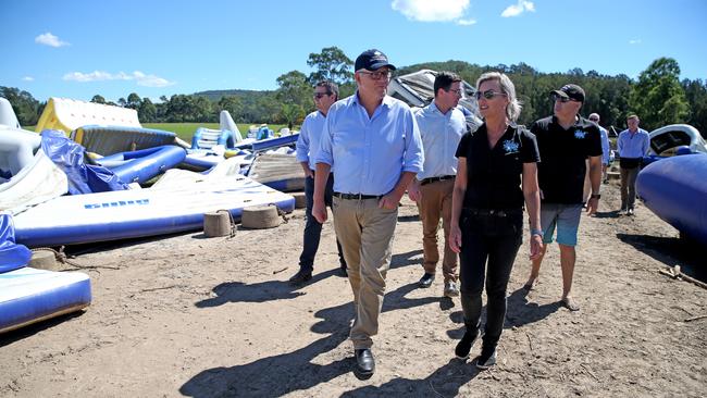 Anissa Manton shows Prime Minister Scott Morrison around Stoney Aqua Park at Telegraph Point. Nathan Edwards