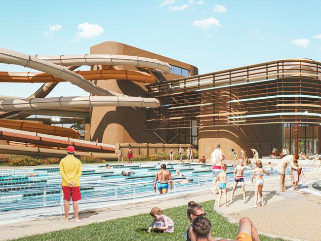 New concept images for the new Adelaide Aquatic Centre have also been released, showing the indoor 50m pool, learn to swim pool, and the splash zones, as well as, the external 25m pool and outdoor play area. Picture: SA Government