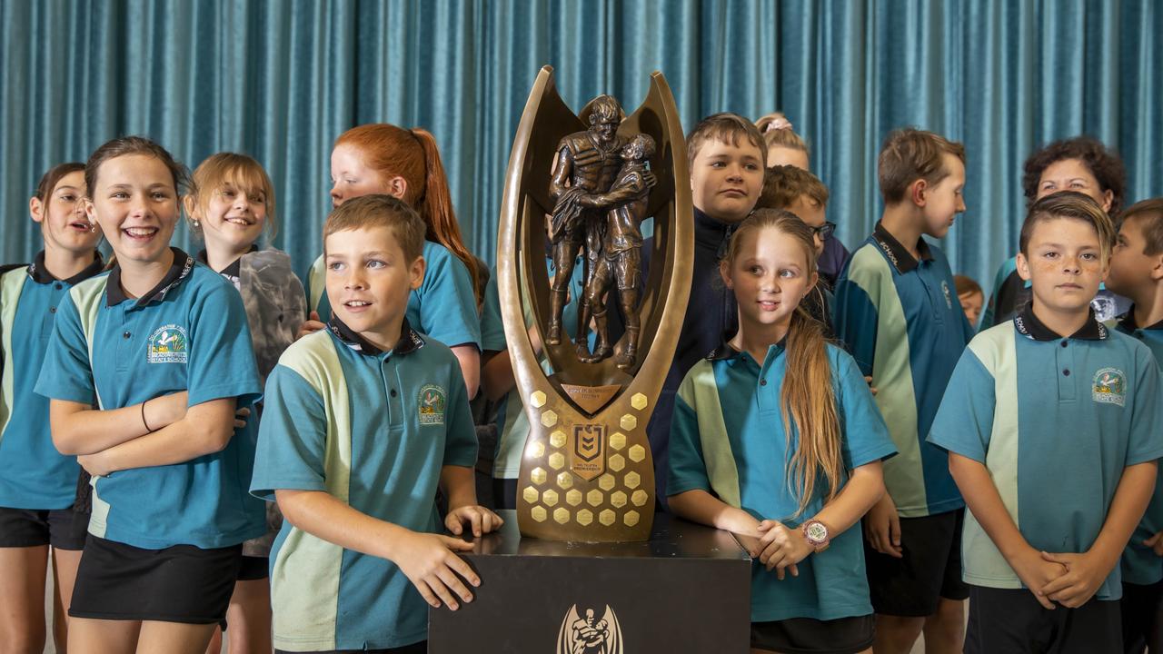 Beaconsfield State School was the first school to tough the NRL premiership trophy on Thursday. Picture: Contributed