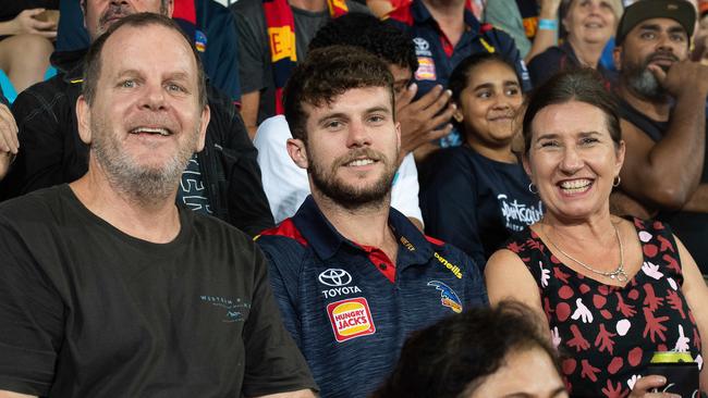 Anthony Fiorani, Livio Fiorani and Kathy Fiorani Gold Coast Suns match vs Adelaide Crows at TIO Stadium. Picture: Pema Tamang Pakhrin