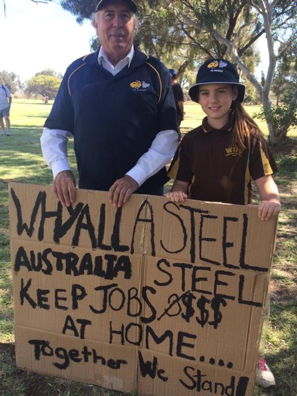 Locals turned out to raise awareness of Whyalla’s uncertain future ahead of a march through the town today. Photo: Luke Griffiths