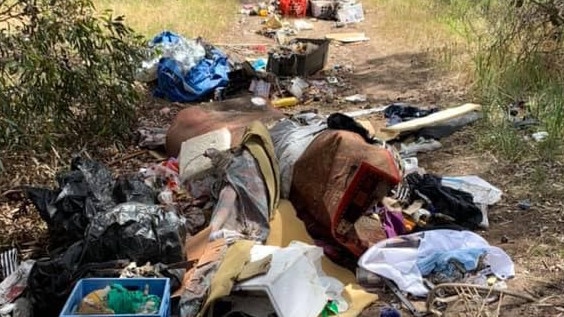 Rubbish dumped at the Byards Wetlands over the weekend. Picture: Nat Cook.