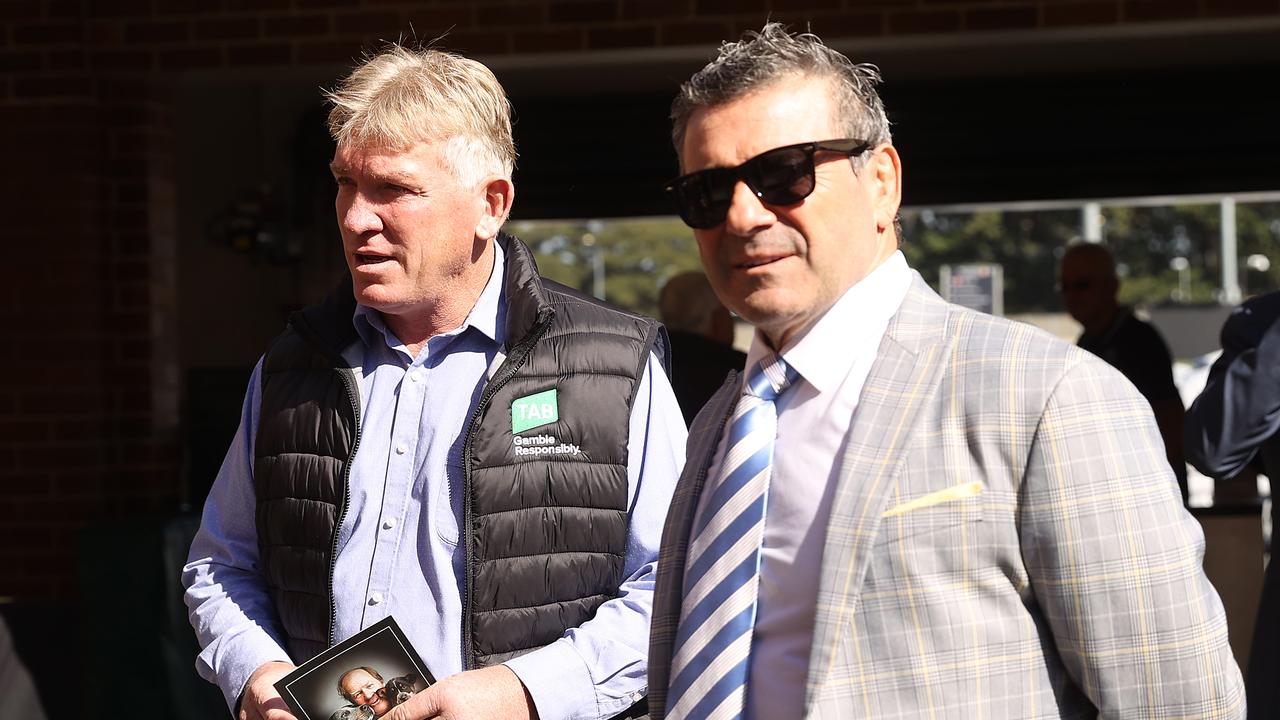 SYDNEY, AUSTRALIA - APRIL 19: Former rugby league players Garry Jack and Benny Elias attend the Tommy Raudonikis Memorial Service at the Sydney Cricket Ground on April 19, 2021 in Sydney, Australia. Raudonikis passed away on the 7th April after a long battle with Cancer. Raudonikis is remembered for his rugby league career with the Western Suburbs Magpies and Newtown Jets in the NSWRL, and for New South Wales in State of Origin and the Australian national team. (Photo by Mark Kolbe/Getty Images)