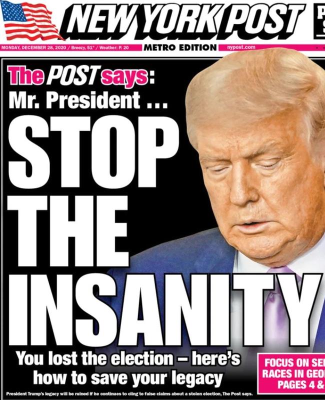 New York Post editorial tells Donald Trump to stop election ‘insanity ...