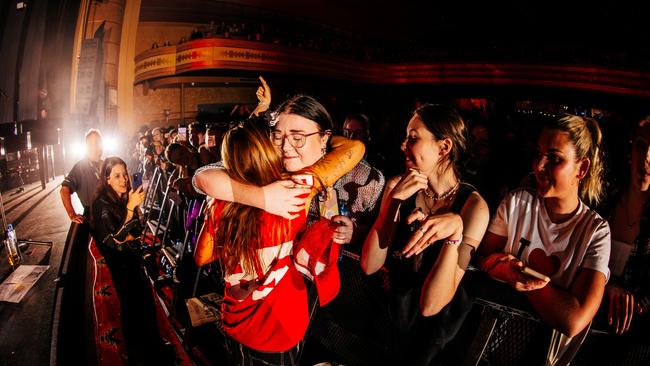 G Flip hugging a fan at one of their sold out Drummer concerts at Sydney's Enmore Theatre. Photo: Supplied.