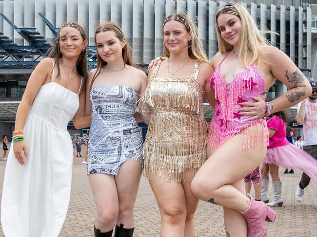 SYDNEY, AUSTRALIA - Daily Telegraph Photos February 26, 2024:  Talia, Ebony, Chloe and Abbieat Taylor Swift's The Eras Tour concert held at Accor Stadium in Sydney.Picture: Christian Gilles